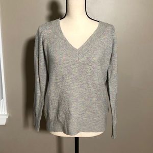 Multicolored V Neck Sweater with Lace Up Back